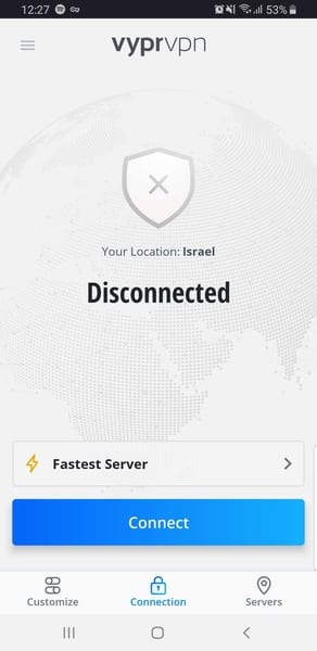 VyprVPN HomeScreen